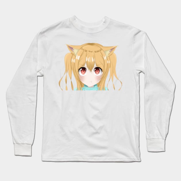 Pouting Anime Cat Girl Long Sleeve T-Shirt by Ghosyboid